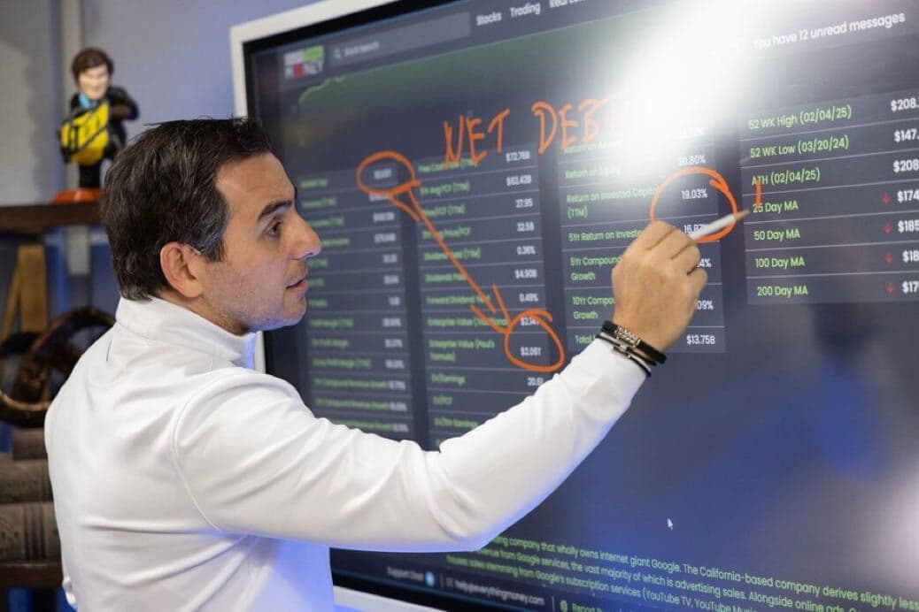 Paul Gabrail marking up a stock's metrics on screen